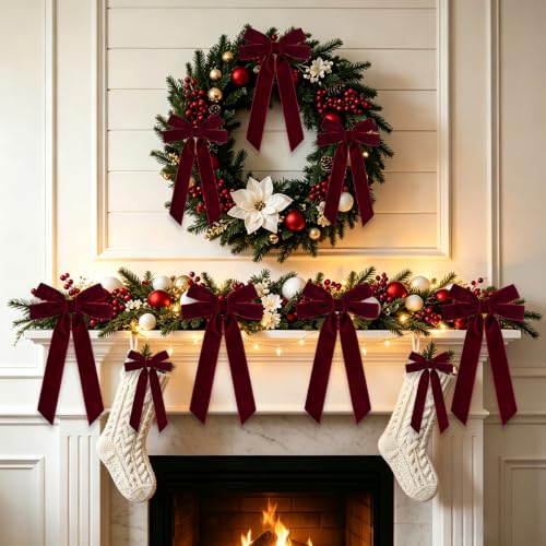 Burgundy Velvet Ribbon Bows For Christmas Tree, 12pcs Christmas Bows Decor - image 6