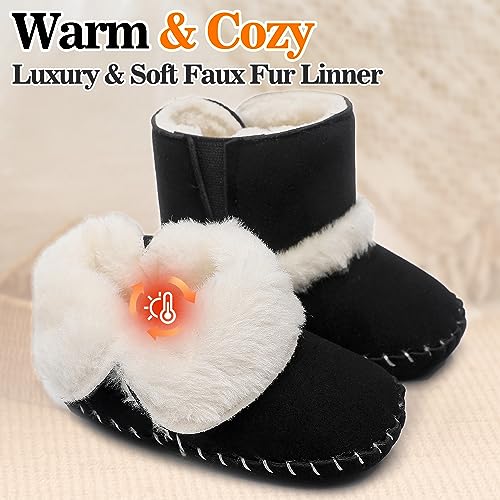 HONGTEYA Baby Snow Boots with Fleece Fur Inner, Baby Girl Booties with Anti Slip Rubber Hard Sole, Toddler Boots Shoes for Boys Girls 0-24 months Warm Winter Infant Newborn Crib Baby Shoes2