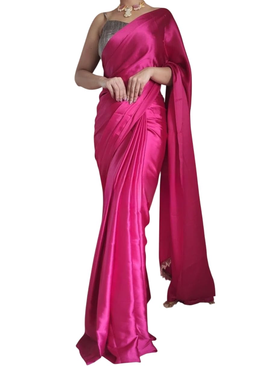 Womens Heavy Satin Saree With Unsticthed Blouse piece-image-47