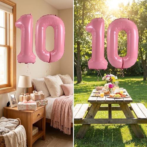 Image of Number 10 Balloon Foil Mylar Balloons for Birthday Party Decoration (Baby Pink, 32 Inch)