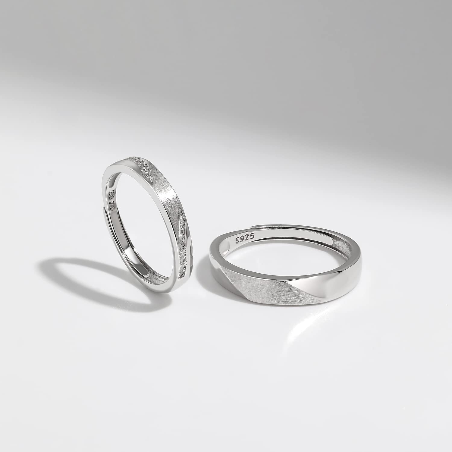 Meissa 925 Anillos de Plata Pareja Anillos de Boda de Diamantes Delicado Anillo de Compromiso para Hombres y Mujeres Tamaño Ajustable