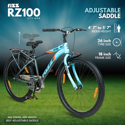 Image of Rizz RZ100 26T Bicycle | Steel Frame | Comfort Seat | Anti-Skid Tyres | Adjustable Handlebar | 10+ Years (Cyan)
