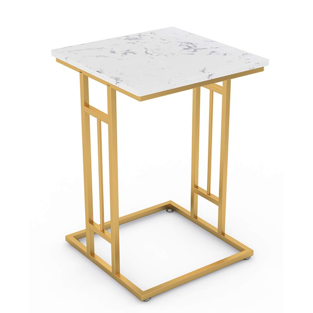 Table basse ronde dorée 40x40x55cm en marbre et fer forgé