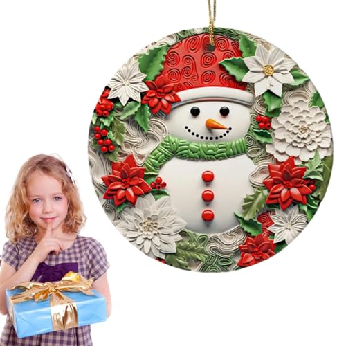 Adornos navideños planos,Adornos de Navidad Planos Muñeco de Nieve,2D Cerámica Muñeco de Nieve Decoraciones de Navidad | Festival de Cerámica Jardín Árbol para Exterior