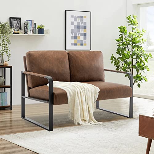 Haobo Home Loveseat Couch Bench Settee For Living Room, Upholstered Small Sofa Couch Pu Leather Banquette Lounge Bench For Dining Room Bedroom Funiture-Brown #TOP2
