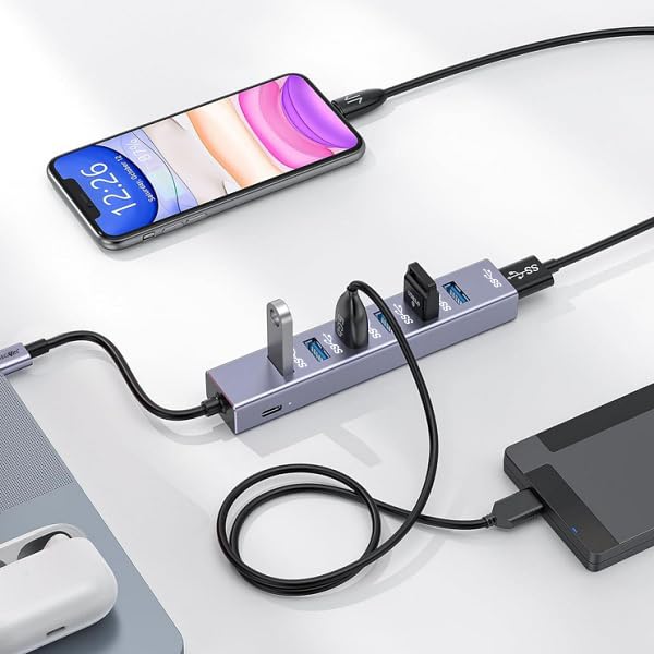 Image of AMUH07A USB-A to 8 in 1 Multifunction Hub USB 3.0, USB3.0 X 7: 5Gbps; USB C, USB CX1: 5V /3a Extra Power, Wide Compatibility: Laptop, Flash Drive, Keyboard, Mouse, Card Reader, HDD & More