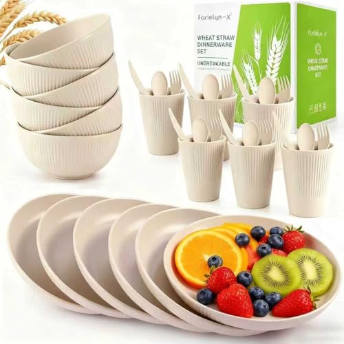 36-Piece Wheat Straw Dinnerware Set