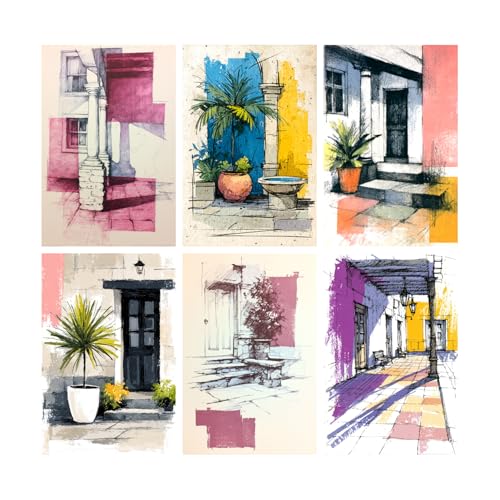 Image of SiddArtify Wall Art Prints Set - Architectural Sketch Poster Decor for Living Room Bedroom Office - 8x12 Sticker Pack of 6