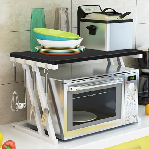 HUOLE Soporte Extensible para Microondas, Estante Microondas Cocina Encimera de Acero al Carbono, Soporte Microondas Cocina Estante de Almacenamiento,57 * 38 * 38cm Z-fideos de nuez negra