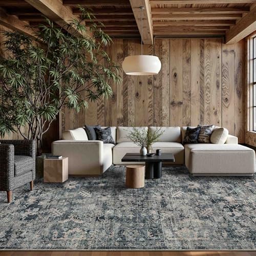 Blue 9x12 Vintage Washable Area Rug