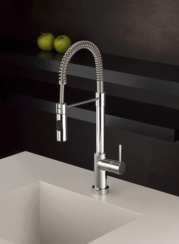 Paini – Rubinetto Miscelatore Monocomando Cucina, Lavello, Cromato, Leva laterale orientabile, con Attacco Doccia Automatico, Design moderno, interamente prodotto e lavorato in Italia