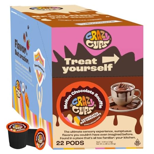 Crazy Cups Caffeinated Hot Chocolate, Molten Chocolate Souffle Pods For Keurig K Cups Machines, 100 Mg Of Caffeine Coffee Substitute Hot Cocoa Pods, 22 Count