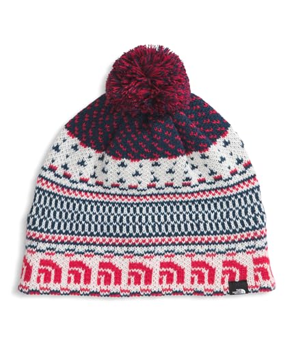 The North Face Cabin Ski Tuke | Classic Fit, Winter Hat for Men & Women with Novelty Graphic, Sustainable Fabric, Removable Pom, White Dune Jacquard/Pom, One Size