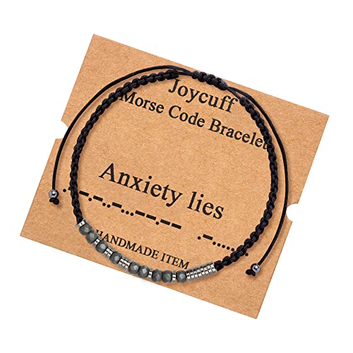Image of JoycuFF Inspirational Morse Code Bracelets for Women Men Birthday Christmas Gifts for Daughter Mom Dad Sister Aunt Boys Jewelry Encouragement Adjustable Beaded Wrap Bracelet