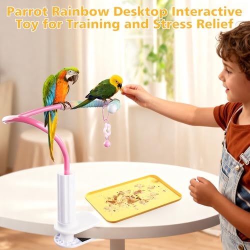 Image of Bird Perch Stand,Bendable Desktop Parrot Training Stand with Tray,Easy to Clean Bird Tabletop Platform Toy,Parakeet Playground Play Stand for Lovebirds Pigeon Budgies,Small Animals