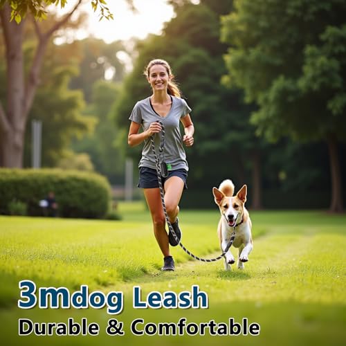 Hundeleine für Große und Mittelgroße Hund(15-60 kg), 3.4m Verstellbare Doppelleine & Freihandleine aus Nylon mit Reflektierend durch die,Extreme Kraft bis 200 kg