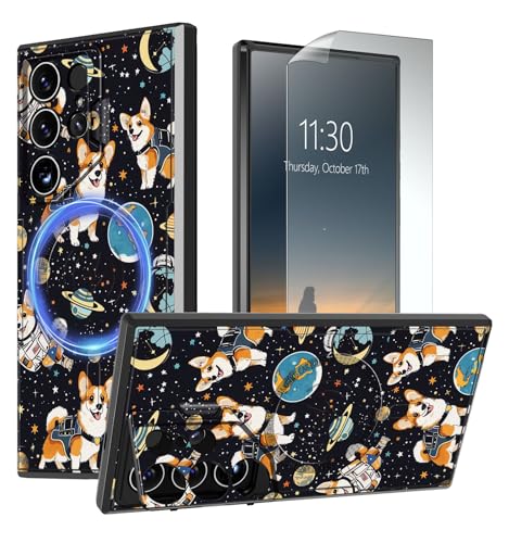 RAUEDWDJS Magnetic Case for Samsung Galaxy S25 Ultra with Camera Stand Screen Protector,Heavy Duty Shockproof Rugged Case for Samsung S25 Ultra,Astral Dog