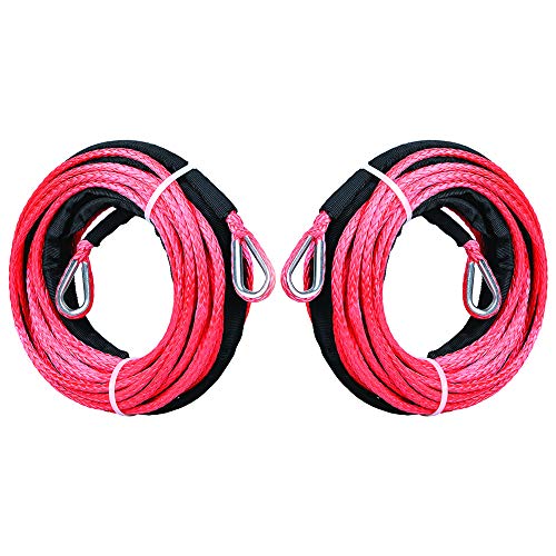 Astra Depot 2X Red ATV UTV Synthetic Rope Extension 50ft 7500lbs Winch Line Cable with Thimbles