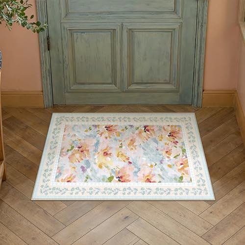 2x3 Washable Area Rug for Entryway Blue Floral Abstract Soft Throw Rug Modern Non Slip Low Pile Small Carpet for Kitchen Bathroom Living Room Bedroom