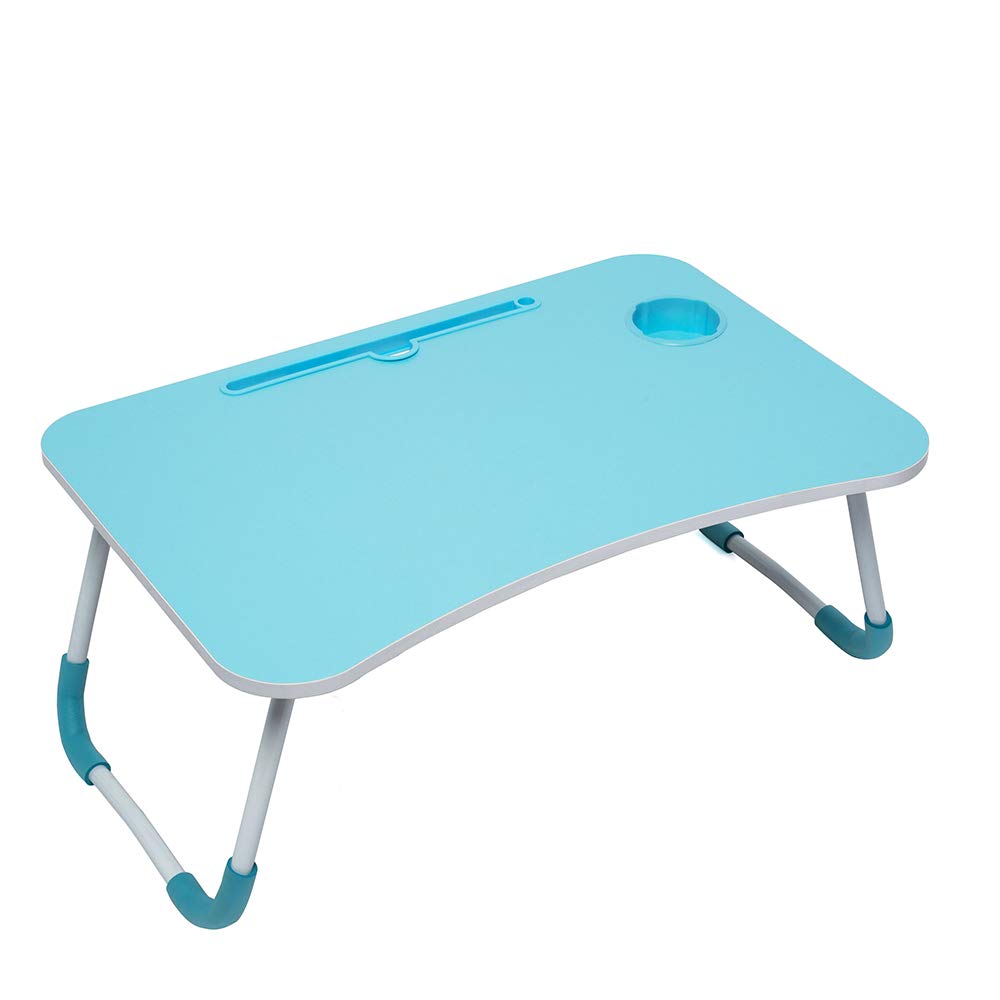 Foldable Laptop Lap Desk, Portable Computer Bed Table Tray with Phone Stand and Cup Holder for Sofa Couch Breakfast Dining (Light Blue)