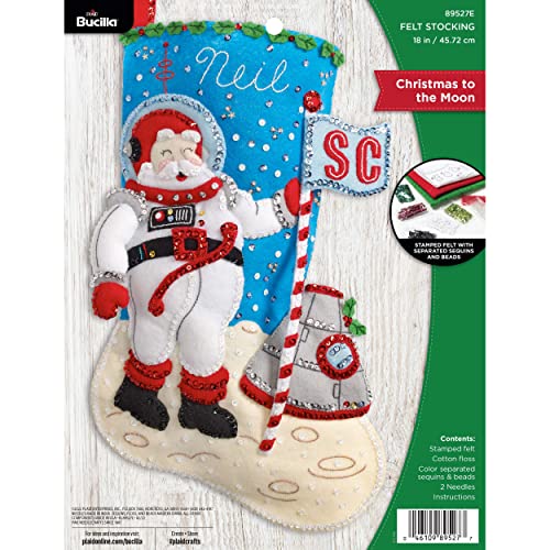 Image of Bucilla Felt Applique 18 inch Stocking Making Kit, Christmas to The Moon, Perfect for DIY Arts and Crafts, 89527E