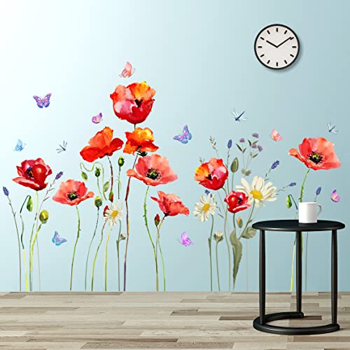 Calcomanías decorativas de flores rojas para pared, 2 hojas miniatura 1