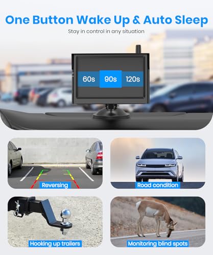 Image of AUTO-VOX Solar Wireless Backup Camera, 5 inch 1080P Monitor, 3-Min Easy Install | 5000mAh Battery Powered Back Up Camera System, IP69K Waterproof Wide Angle Reverse Camera for Car Truck Trailer Van