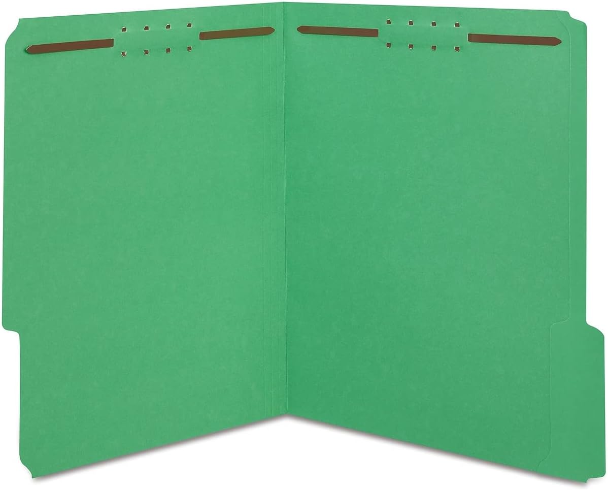 Staples Reinforced Tab Fastener Folder, Letter Size, Green Pressboard, Durable Construction, 50/Box