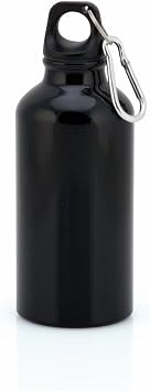 eBuyGB Aluminium Drinking Water Bottle with Screw cap and Carabiner, 400ml Black