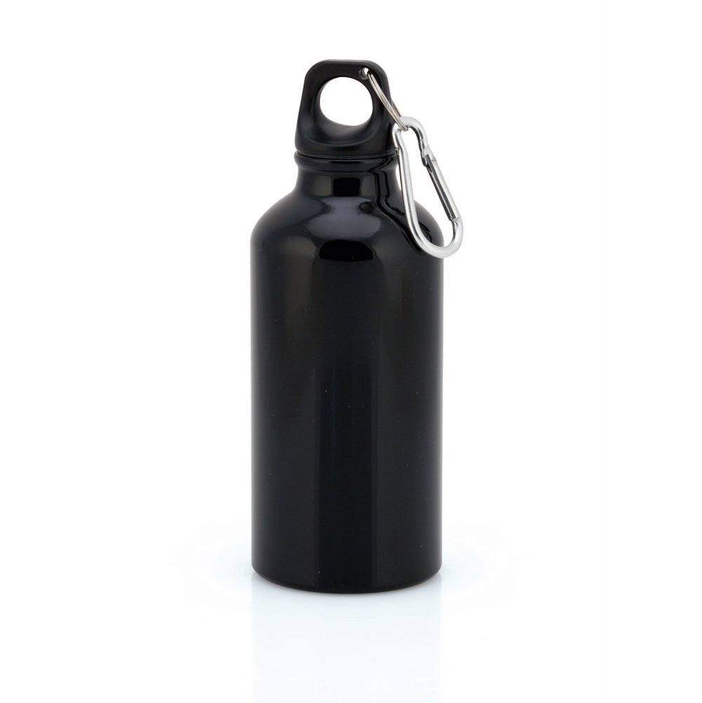 eBuyGB Borraccia in alluminio con tappo a vite e moschettone, 400 ml (nero)