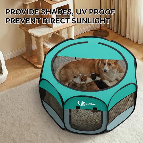 Image of Siedihit Playpen for Middle Dog Cat, Dogs Tent Crate Cage Indoor /Outdoor, Portable Pop Up Dog Kennel with Carrying Bag for Rabbits, Removable Top (Green, Medium)