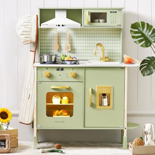 Tiny Land Play Kitchen for Kids Real Lights Sounds & Adjustable Height