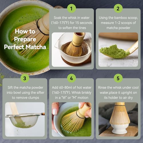 SHONMISEN Matcha Whisk Set with Matcha Bowl, Matcha Whisk Holder,Bamboo Matcha Whisks, Scoop, Sifter,Stir stick,Japanese Ceremony Matcha Tea Powder Making Tools(10pcs set) by SHONMISEN - Image 5