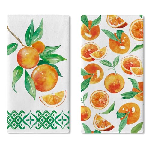 Croar Watercolor Orange Kitchen Dish Towels Set of...