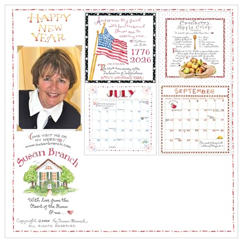 Image of TF Publishing 2026 Susan Branch Mini Calendar with Monthly Grids for Appointments and Scheduling - Vertical Small Wall Calendar 2026 with Premium Matte Paper for Home and Office Organization - 7x7in