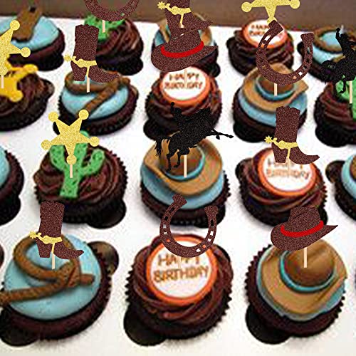 Zhuoweism 30 Pcs Cowboy Cupcake Toppers Glitter Horseshoe Cowboy Hats Boots Cupcake Picks Western Theme Baby Shower Birthday Party Cake Decorations Supplies thumb #5