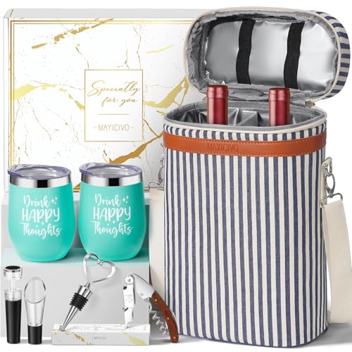 Image of Wine Lovers Gifts Basket for Women Birthday Gifts, Wine Cooler Bag Gift Set | Christmas Wine Basket Gift Set for Women Wine Lovers Mom Friend, Wines Tote Bag Carrier w / Tumblers & Wines Accessories Set