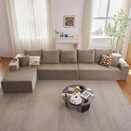 Image of Oversized Modular Sectional Sofa Couch, Large 5 Seater Corner Sofa Modern L Shaped Sectional Couch Cloud Couches for Living Room, Office, Spacious Space, Corduroy,No Assembly Required, Camel