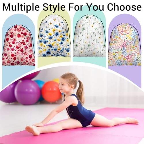Image of Flowers Small Gymnastics Grip Bag Butterfly Lightweight Travel Drawstring Bag