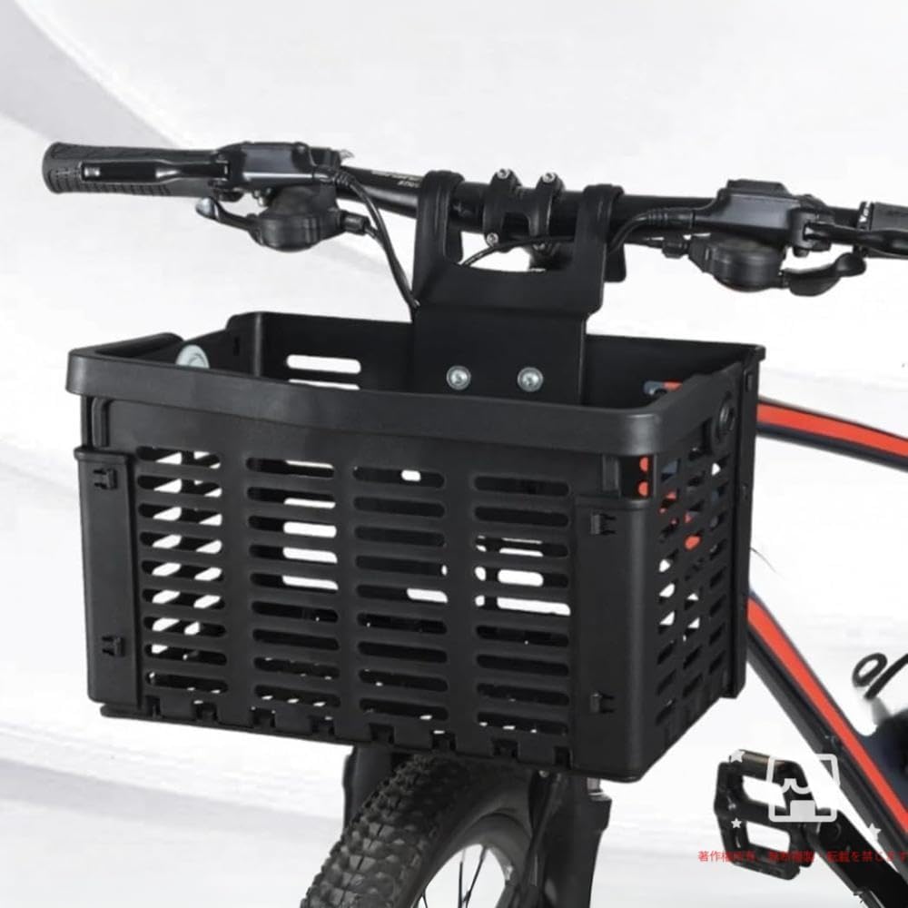 JuneSun折りたたみ式自転車バスケット、前後使用可能、大容量、取り外し可能、高さ調節可能、プラスチック製、軽量、耐久性、防錆性、