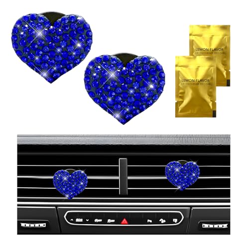 Image of Wevdn 2 PCS Bling Car Air Vent Clip, Crystal Heart Car Air Fresheners Diffuser Vent Clip, Rhinestone Air Conditioning Outlet Clip For Women Girls, Interior Decor Car Accessories (Heart, Blue)
