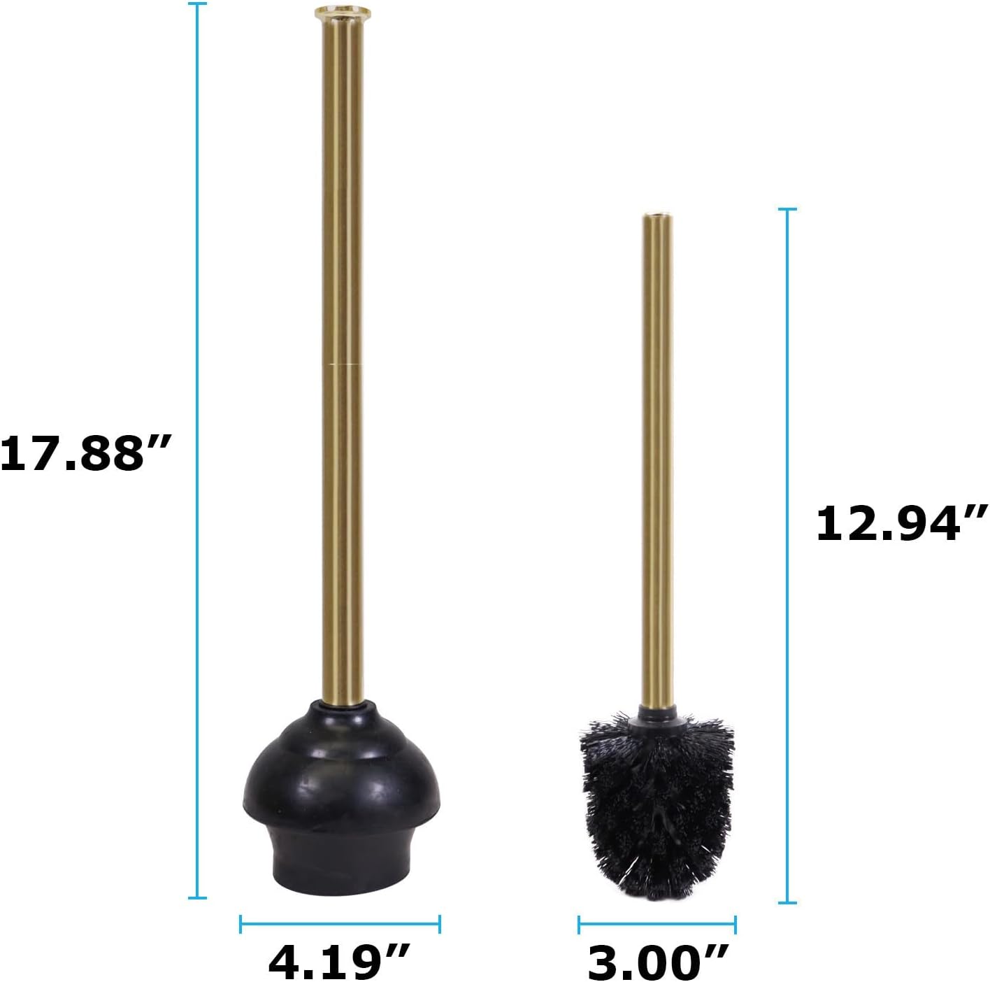 Gold Metal Toilet Brush and Plunger Set with Holder