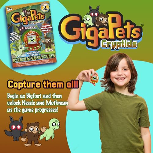 Giga Pets Cryptids Interactive Digital Pet, Bigfoot, Mothman, Loch Ness Monster Pets for Kids, 90’s Gaming Gift for Boys and Girls