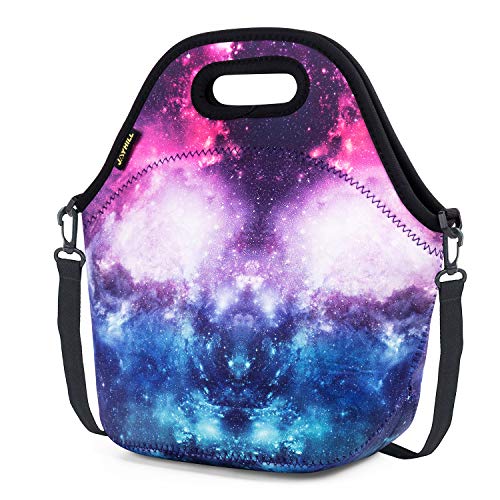 Neoprene Lunch Bag, Cute Lunch Bags for Women Girls Lunch Box Bag, Insulated Lunch Tote Bag for Kids Lunch Sack for Work School Travel and Picnic (Purple Sky)