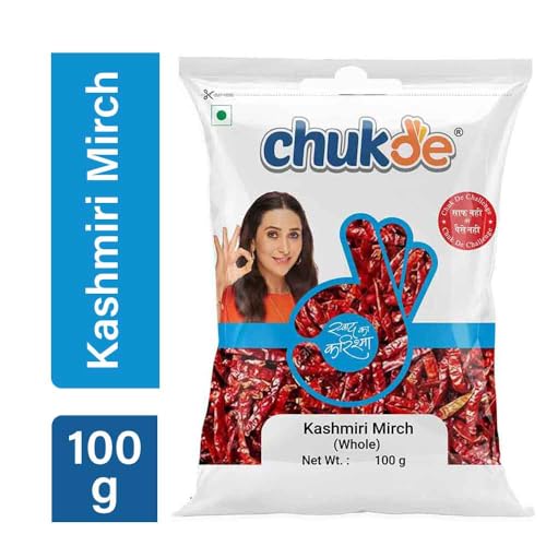Image of Chukde Kashmiri Lal Mirch Sabut, Chilli Stemless Whole Spices, 100g