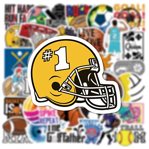 Sports Stickers For Water Bottles, 50Pcs Vinyl Waterproof Mixed Softball, Baseball, Soccer, Basketball, Football, Volleyball Stickers For Laptop Bumper Skateboard Computer Phone For Kids Boys Adults #TOP3