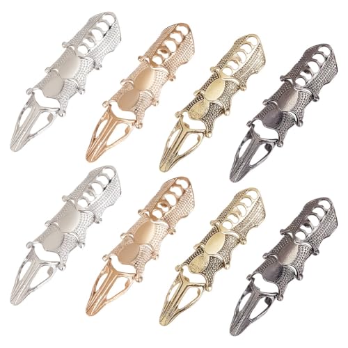 DELORIGIN 8Pcs 4 Colors Finger Claws Alloy Finger Protectors, Punk Full Armor Knuckle Joint Claw Finger Ring Set, Steampunk Accessories Full Finger Ring for Jewelry Halloween Cosplay Party