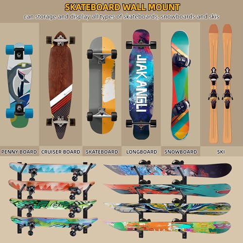 BiJun Skateboard Wandhalterung, Snowboard Wandhalterungs Display, horizontales Ski Wandregal, Skateboard Regal Speicherhalter, Longboard Wandaufhänger