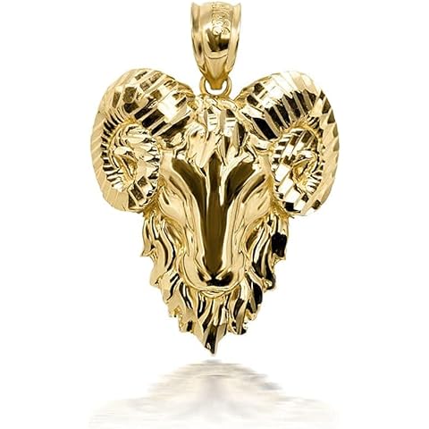 Animal Kingdom 14k Gold Aries Zodiac Sign Ram Head Necklace Pendant