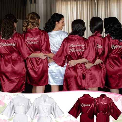 Image of Coume 7 Pcs Bride Silk Robes Bridesmaid Satin Robes Silk Satin Robe for Women Bridal Shower Wedding Getting Ready Favors